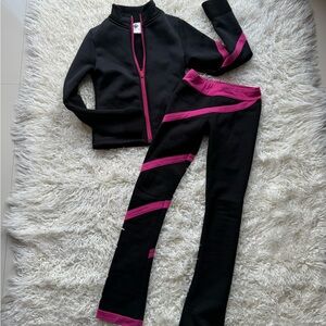 Ice Skating Black Active Zip Jacket & Pants Set with Pink Trim